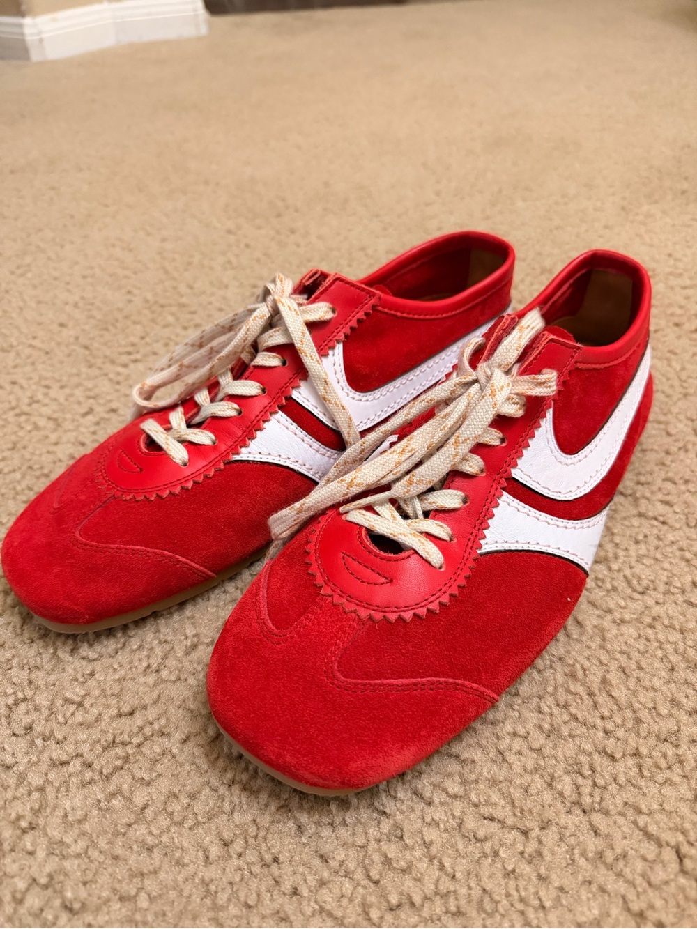 Dries Van Noten Red and White Leather-Trim Sneaker